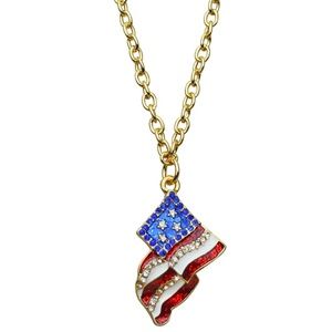Ritzy Couture American Flag 4th of July Charm Pendant Necklace (Goldtone)